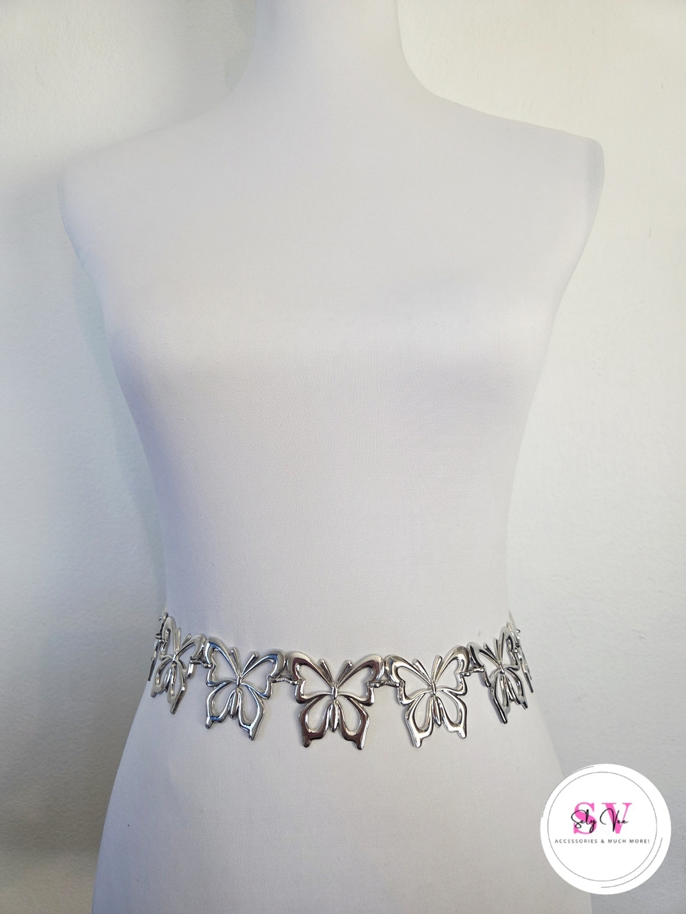 Silver butterfly chain belt